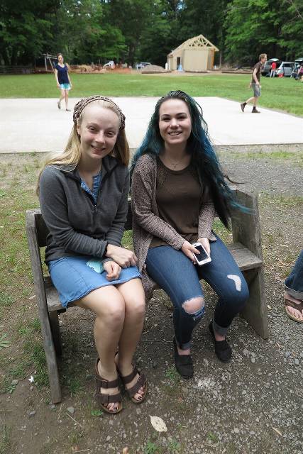 Elizabeth and Mikahla.  Three quarters of the hair in camp was on that bench.